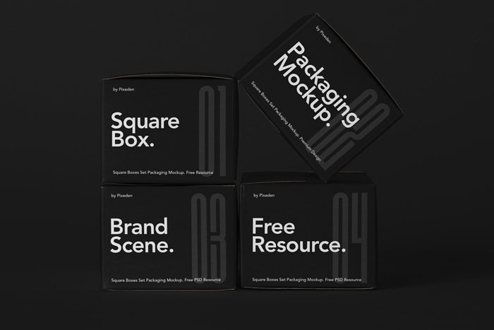 Packaging Psd Square Boxes Mockup Set
