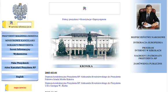 Strona Prezydenta za kadencji Aleksandra Kwaśniewskiego