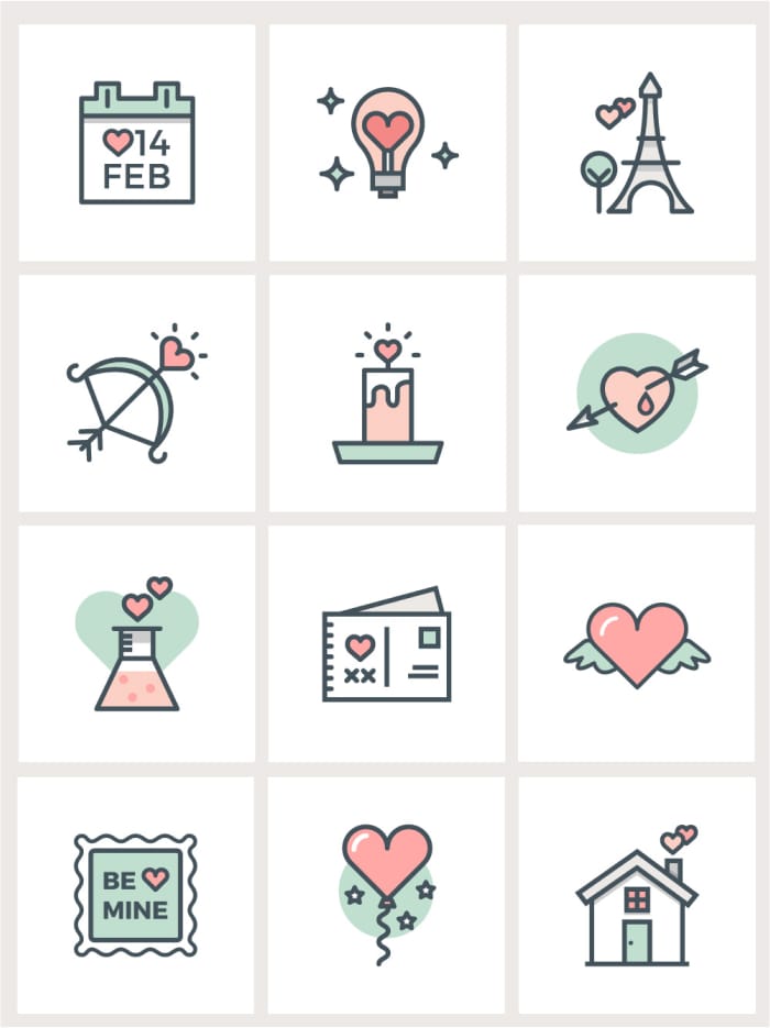 Valentine’s Day Flat Line Icons