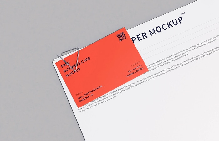 Paper and Business Card Mockup with Paper Clip