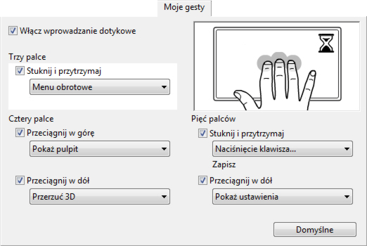 Oprogramowanie pozwala także na tworzenie własnych gestów i przypisywanie im określonych funkcji