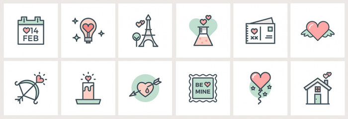 valentines-day-flat-line-icons