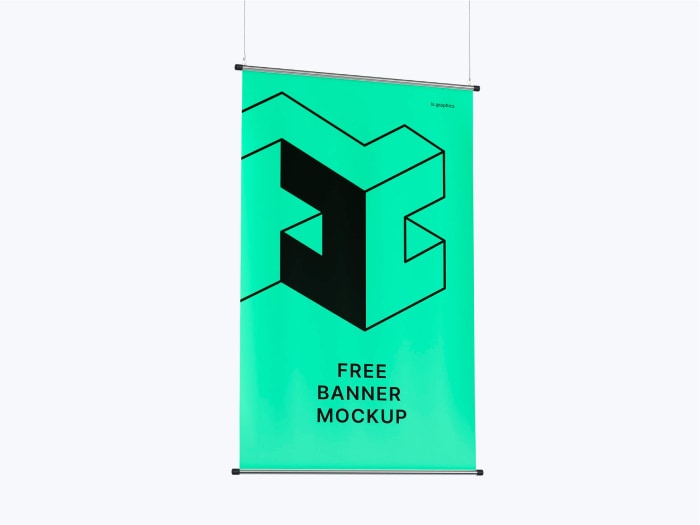 Free Modern Hanging Banner PSD Mockup