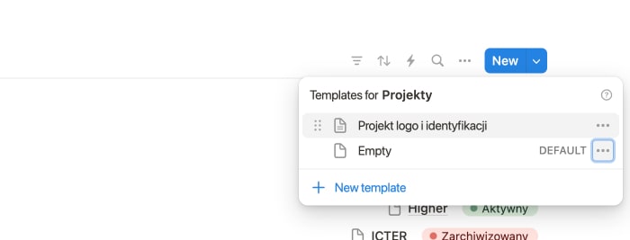 Szablon projektu w Notion