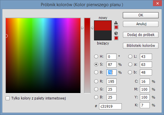 Próbnik kolorów programu Adobe Photoshop CC 2014