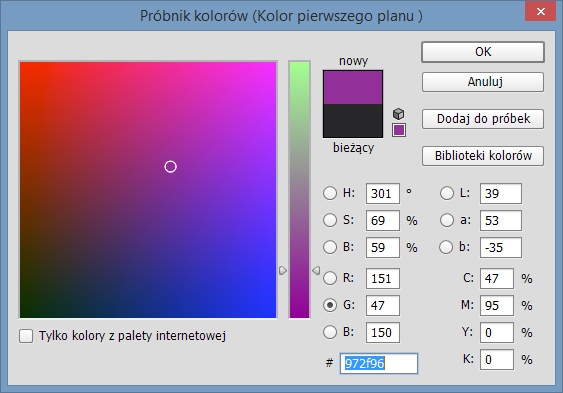 Próbnik kolorów programu Photoshop dla modelu barw RGB