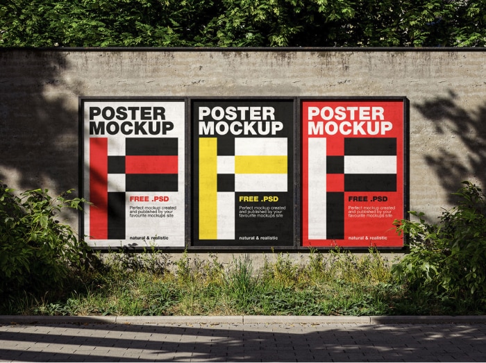 Mockup plakatów w ramach na ścianie.